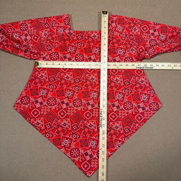 Vintage 70s Handmade Boho Bandana Print Blouse Red Handkerchief Hem Western Top - Picture 6 of 6